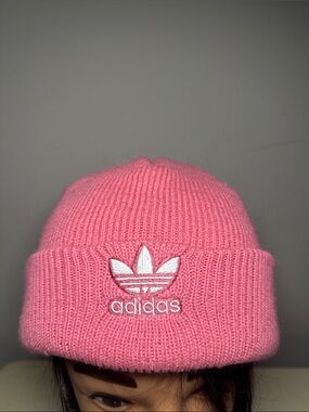 adidas oversized slouchy Pink Cuffed Knit Beanie with Trefoil Logo